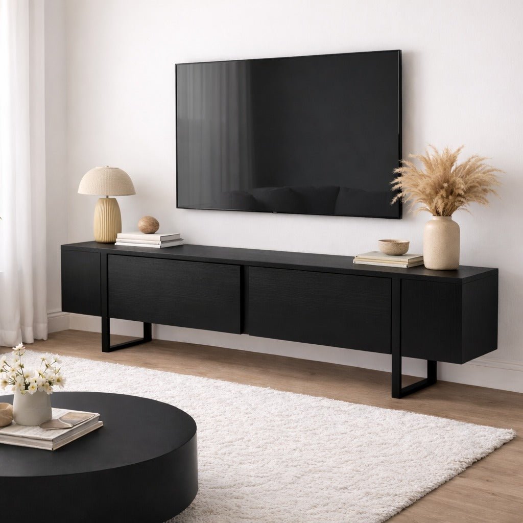 TV Cabinet Black Melamine Blitz 50x180x29.5 cm
