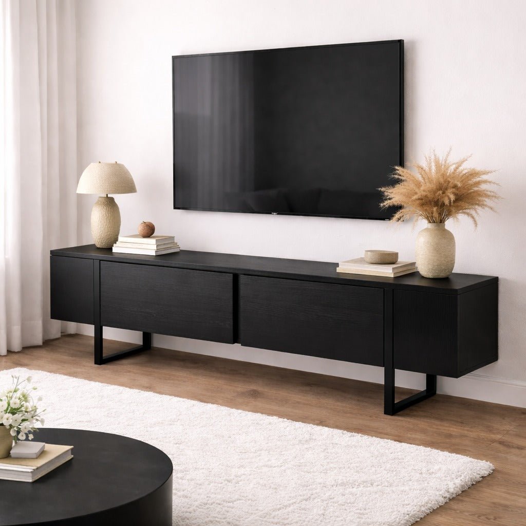 TV Cabinet Black Melamine Blitz 50x180x29.5 cm