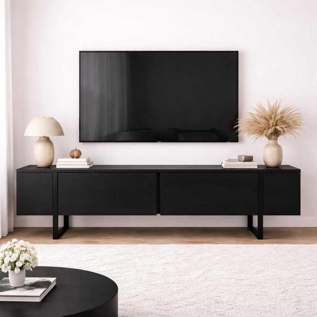 TV Cabinet Black Melamine Blitz 50x180x29.5 cm