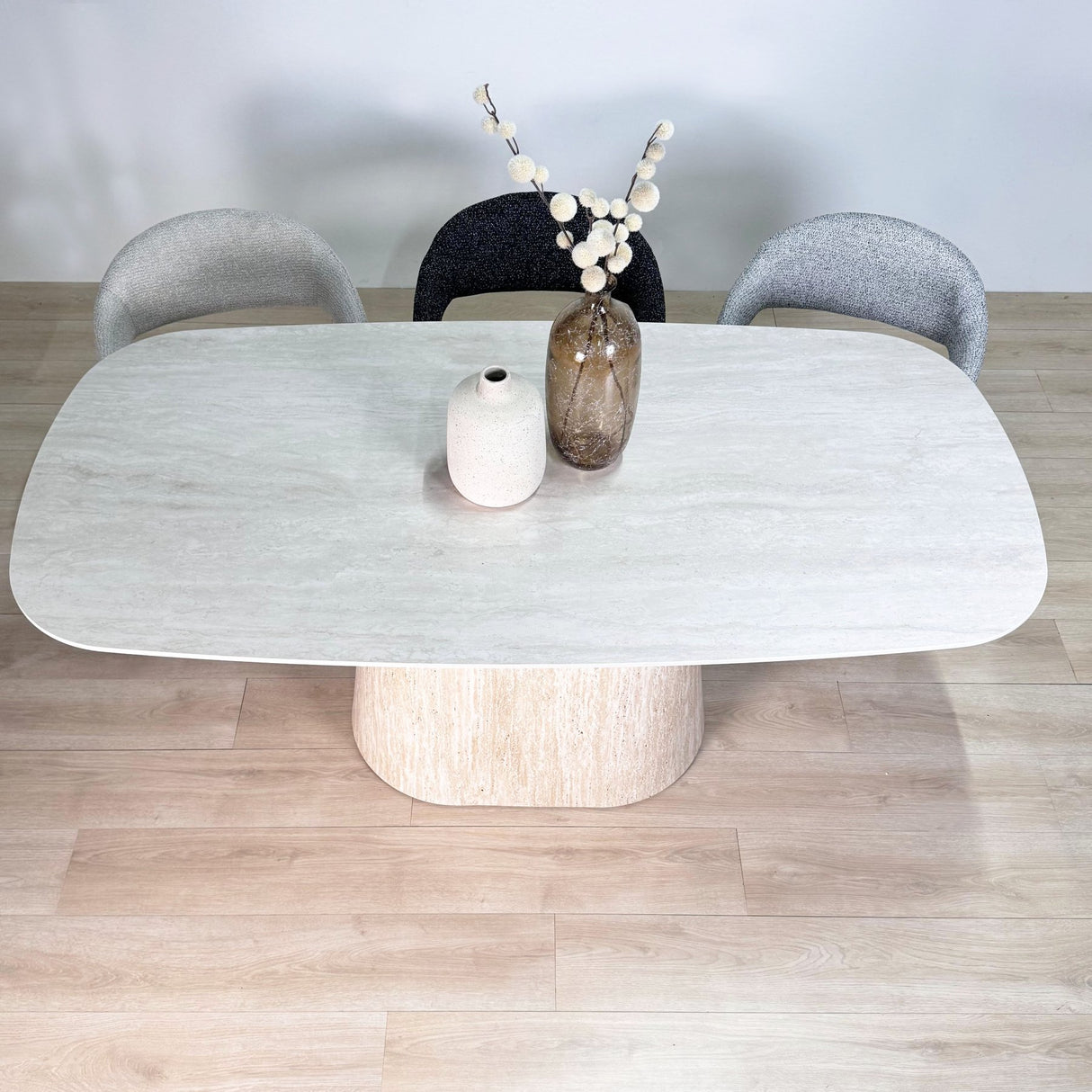 Sintered Stone Marble Look Travertine Dining Table Lea 180x90 cm - Danish Oval