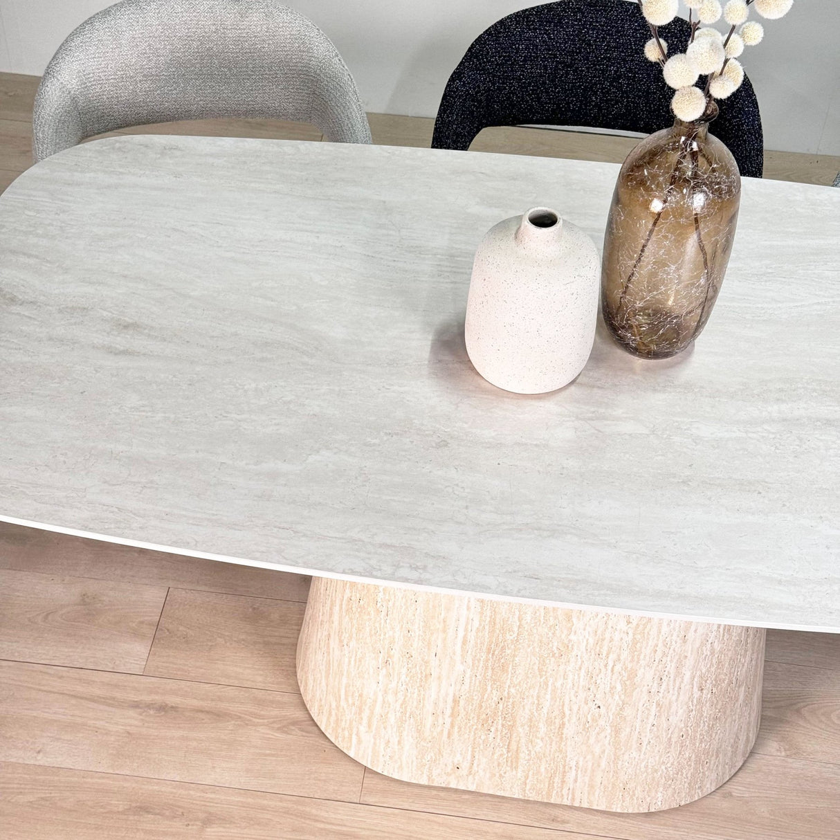 Sintered Stone Marble Look Travertine Dining Table Lea 180x90 cm - Danish Oval
