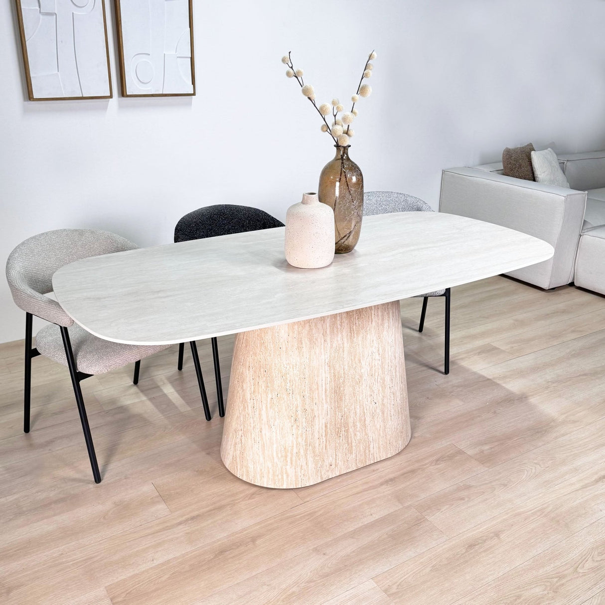 Sintered Stone Marble Look Travertine Dining Table Lea 180x90 cm - Danish Oval