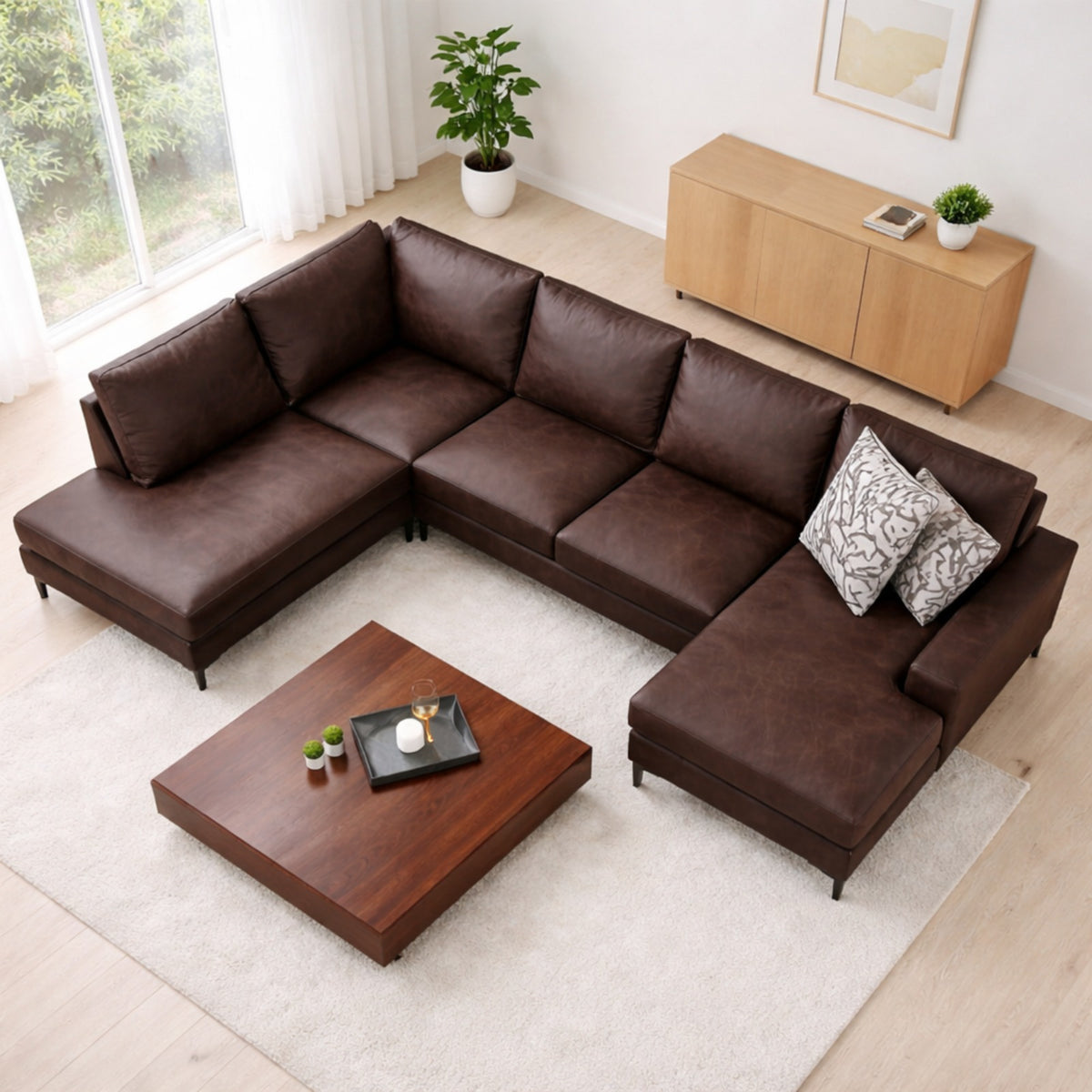 Sofas - U - sofa Corner sofa Brown Fabric 314x200 cm - Left - Porto - Dimehouse