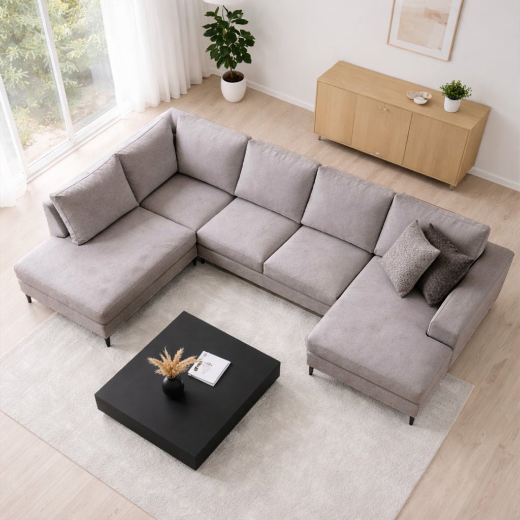 Sofas - U - sofa Corner sofa Gray Fabric 314x200 cm - Left - Porto - Dimehouse