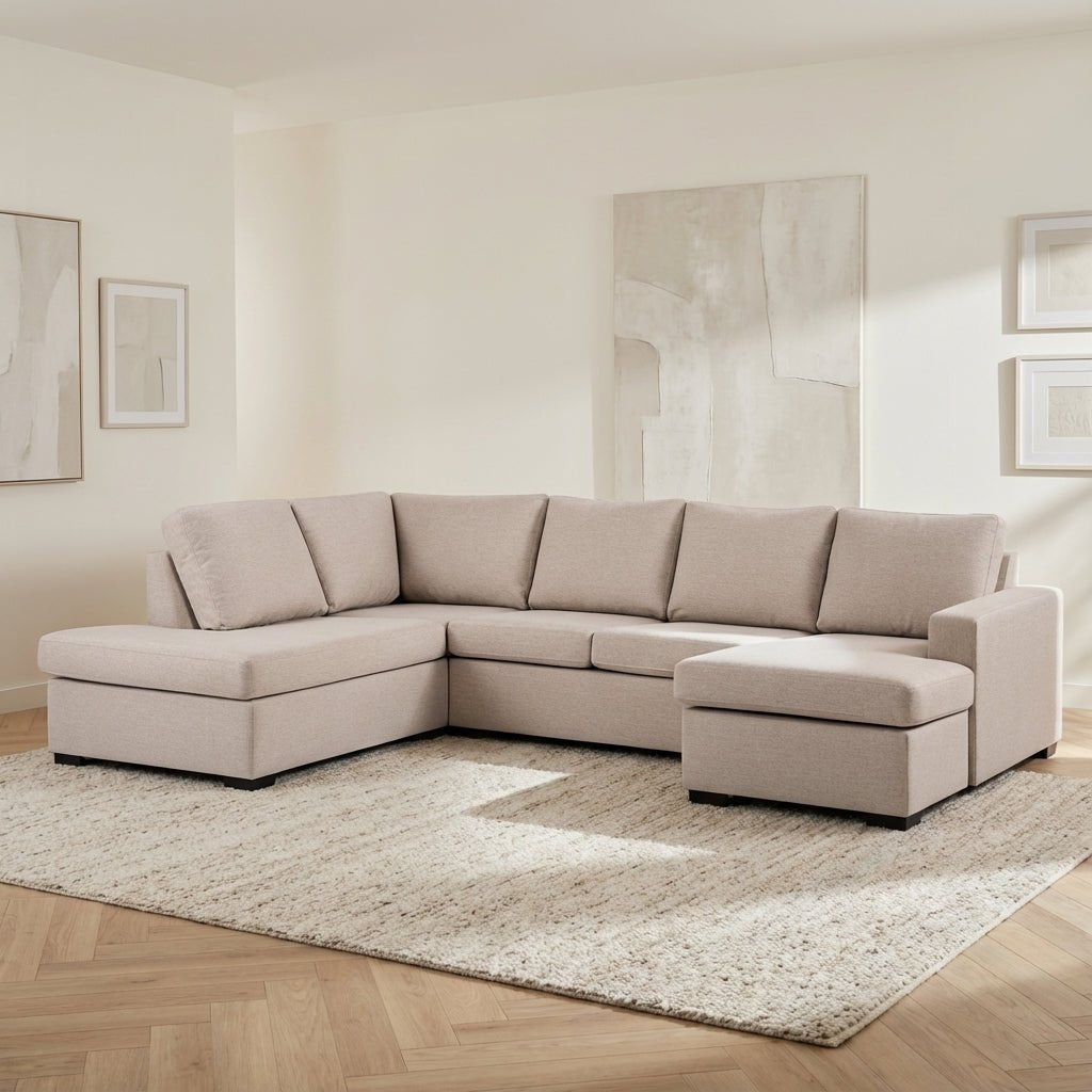 U-bank Jona stof beige sfeerfoto in modern interieur