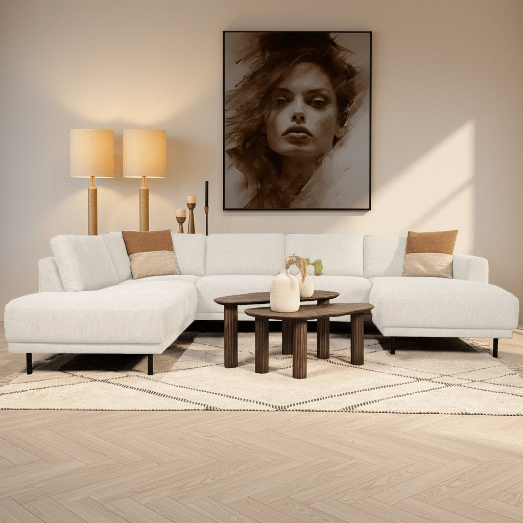 Modern U-Shape Corner Sofa Left Beige Fabric Aniko 310x197x78 cm