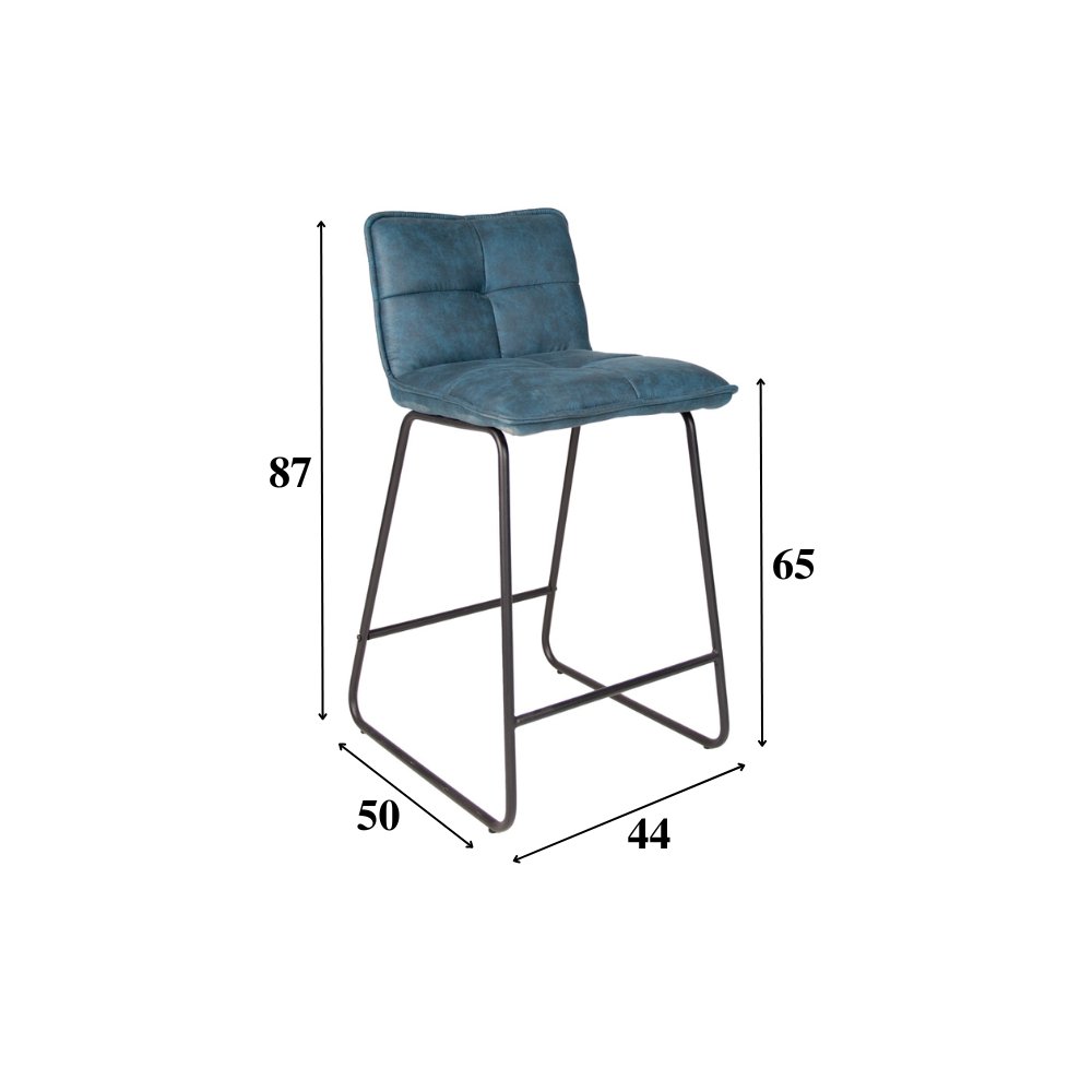 Industrial Bar Stool Blue Jelle Microfiber Fabric - Seat Height 65 cm - Without Arms