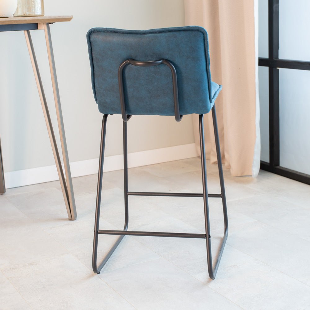 Industrial Bar Stool Blue Jelle Microfiber Fabric - Seat Height 65 cm - Without Arms
