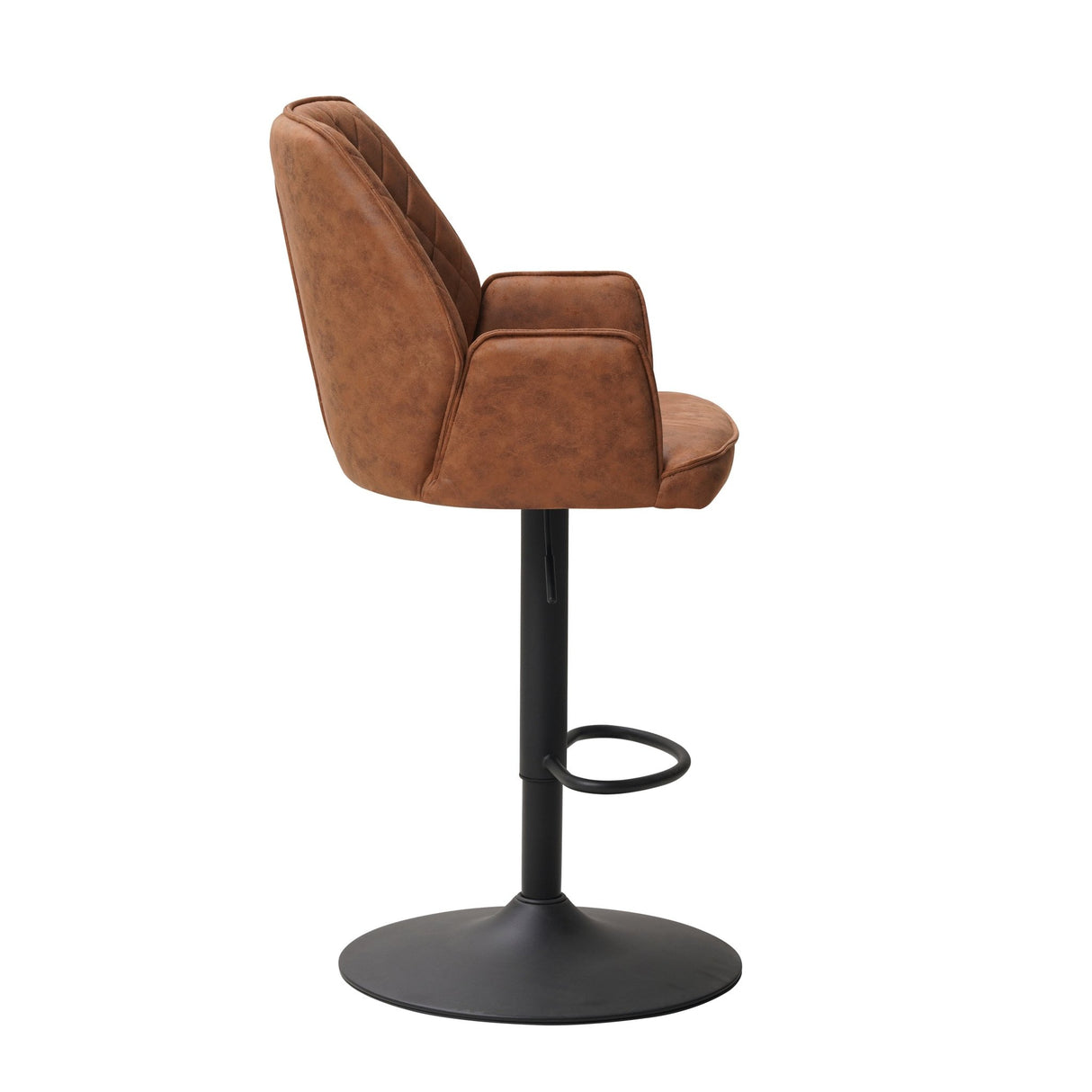 Swivel Bar Stool Cognac Microfiber Fabric Novan - Adjustable - With Armrests