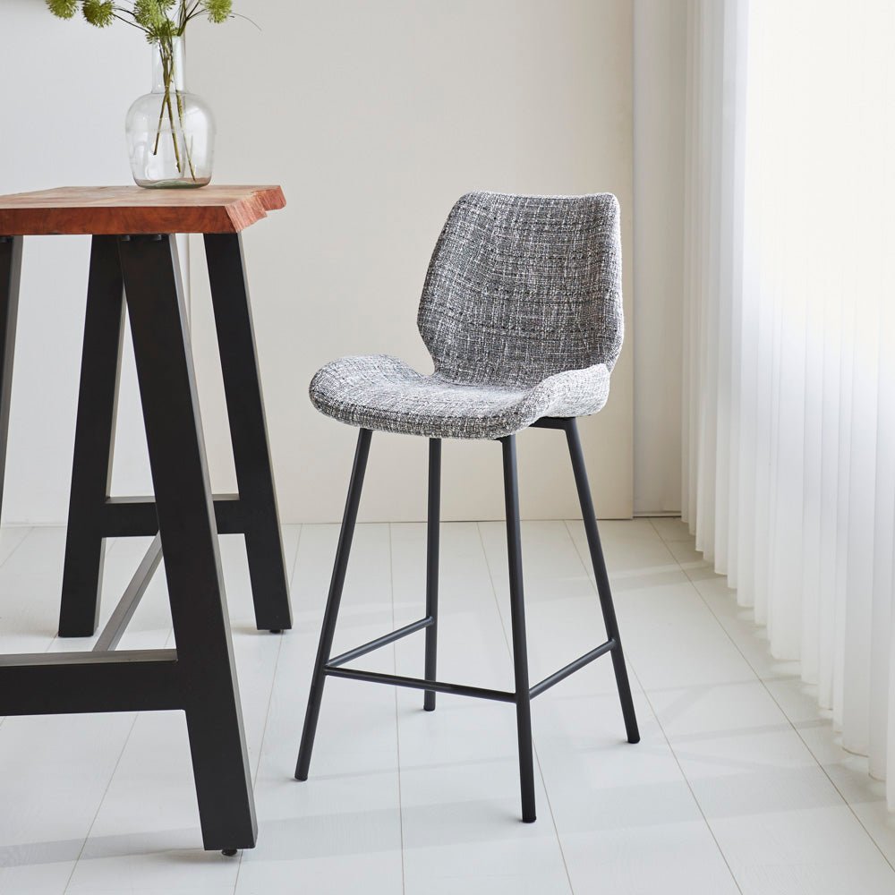 Beau Bar Stool Light Gray Chenille Fabric - 67 cm Seat Height - Without Armrests