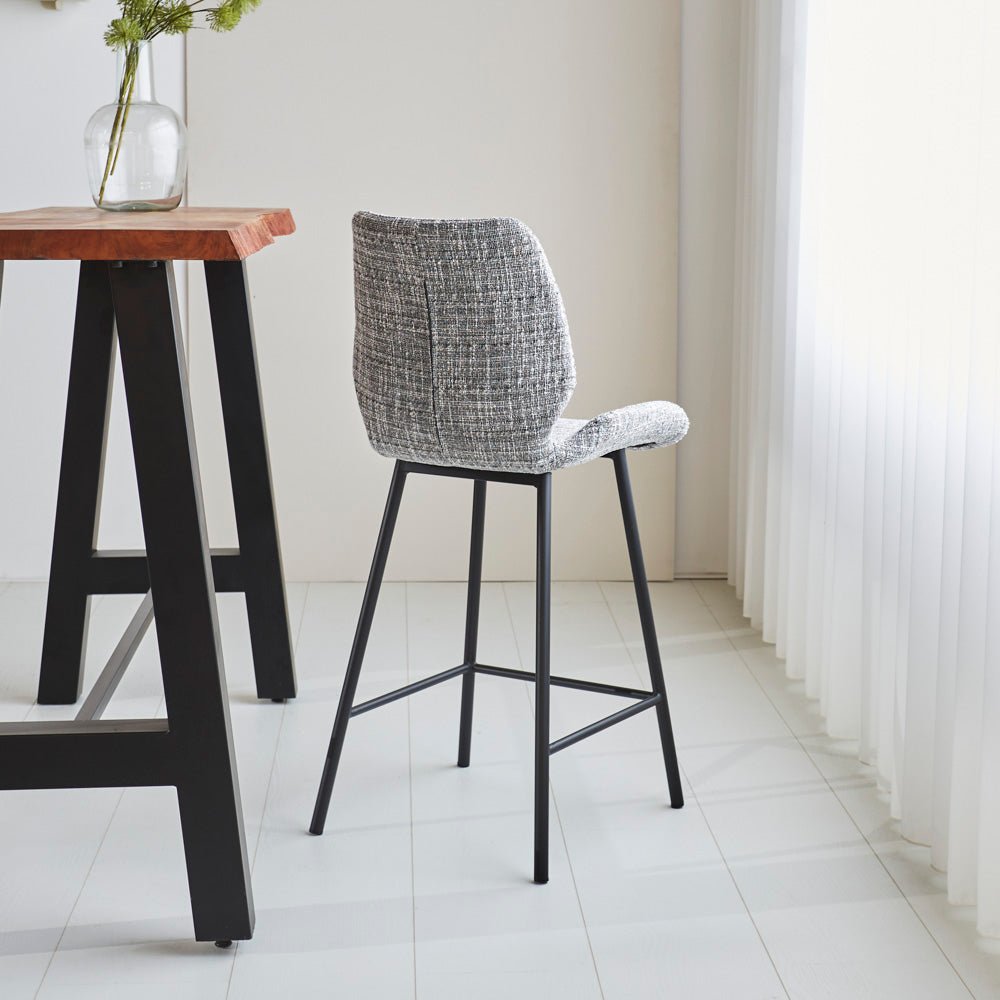 Beau Bar Stool Light Gray Chenille Fabric - 67 cm Seat Height - Without Armrests