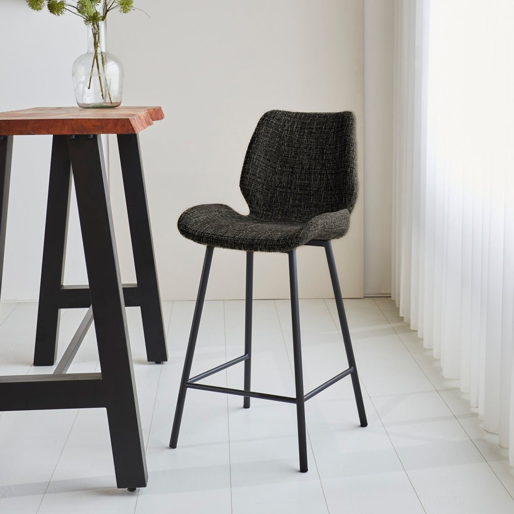 Beau Bar Stool Black Chenille Fabric - 67 cm Seat Height - Without Armrests