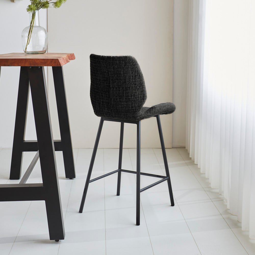 Beau Bar Stool Black Chenille Fabric - 67 cm Seat Height - Without Armrests