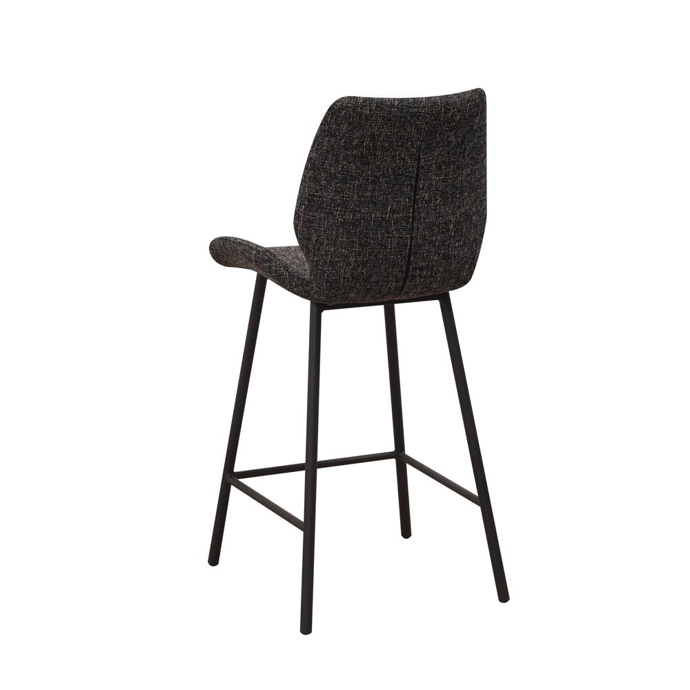 Beau Bar Stool Black Chenille Fabric - 67 cm Seat Height - Without Armrests