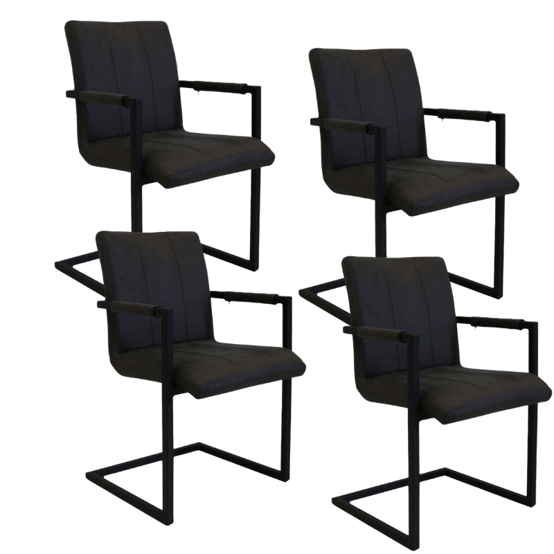 Industrial Dining Chair Anthracite Microfiber Jackson - With Armrests