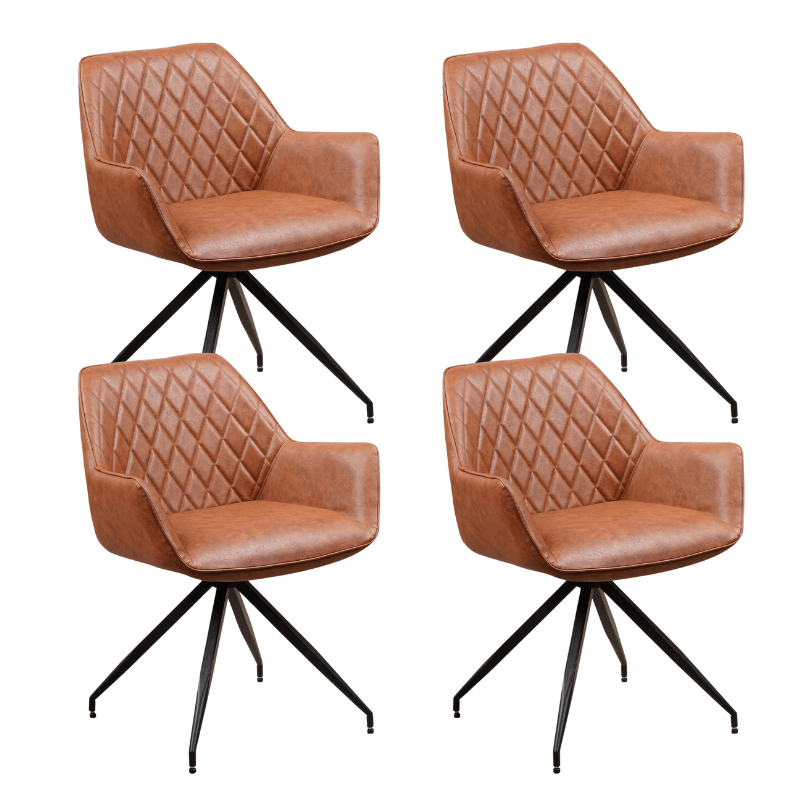 Set of 4 Industrial Dining Chairs Gian Cognac - With Armrests