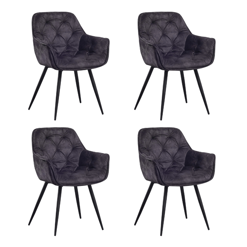 Chic Dining Chair Velvet Anthracite Fabric Audrey - With Armrests