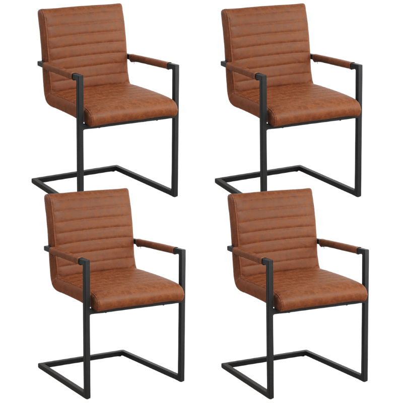 Set of 4 Dining Chairs Kuba Industrial Cognac - Faux Leather - With Armrests