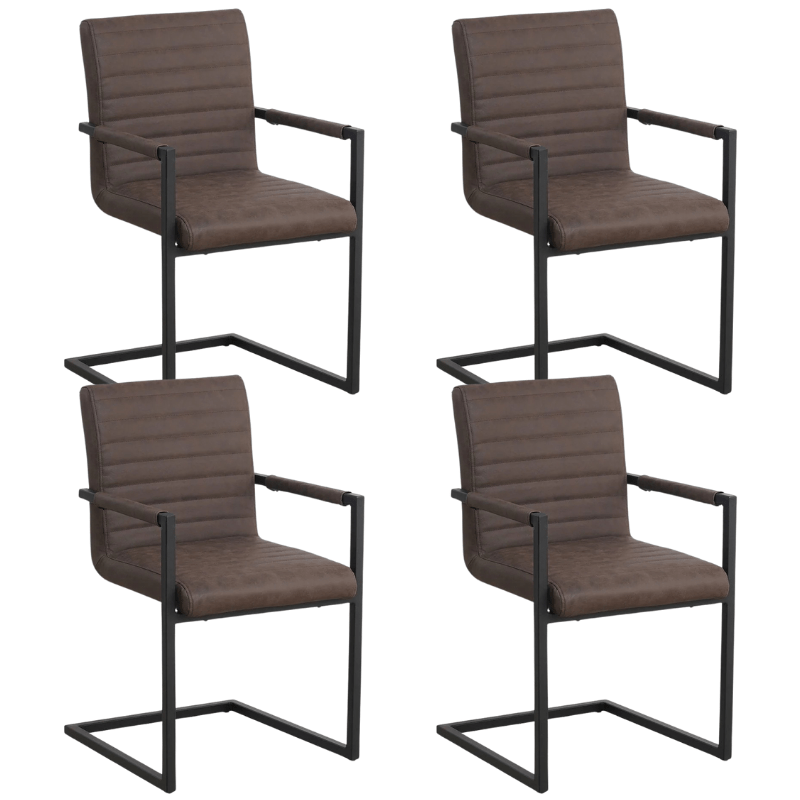 Set of 4 Dining Chairs Kuba Industrial Taupe - Faux Leather - With Armrests