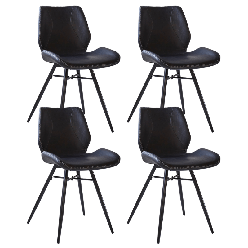 Beau Industrial Dining Chair Black Faux Leather - Without Armrests
