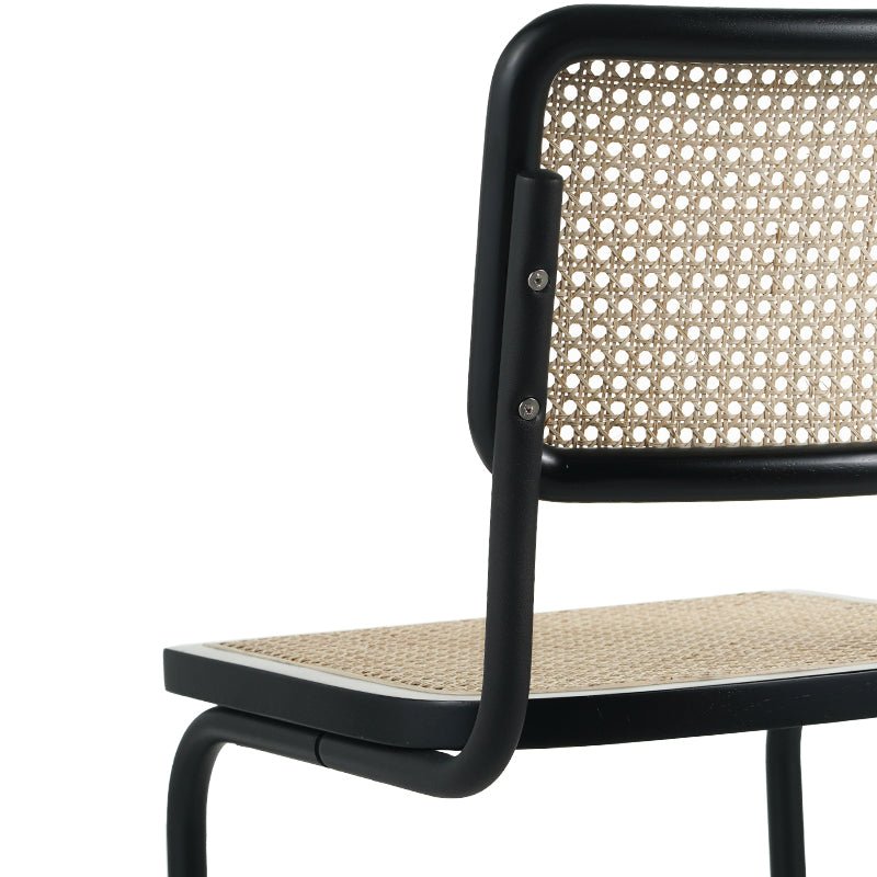 Buisframe eetkamerstoel Vester zwart metaal met bamboe webbing - Zonder Armleuningen