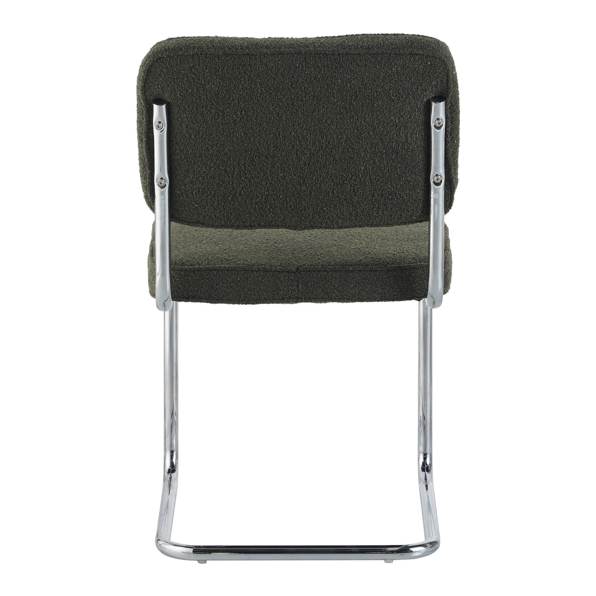 Modern Dining Chair Green Boucle Fabric Sway - Chrome Frame - Without Armrests