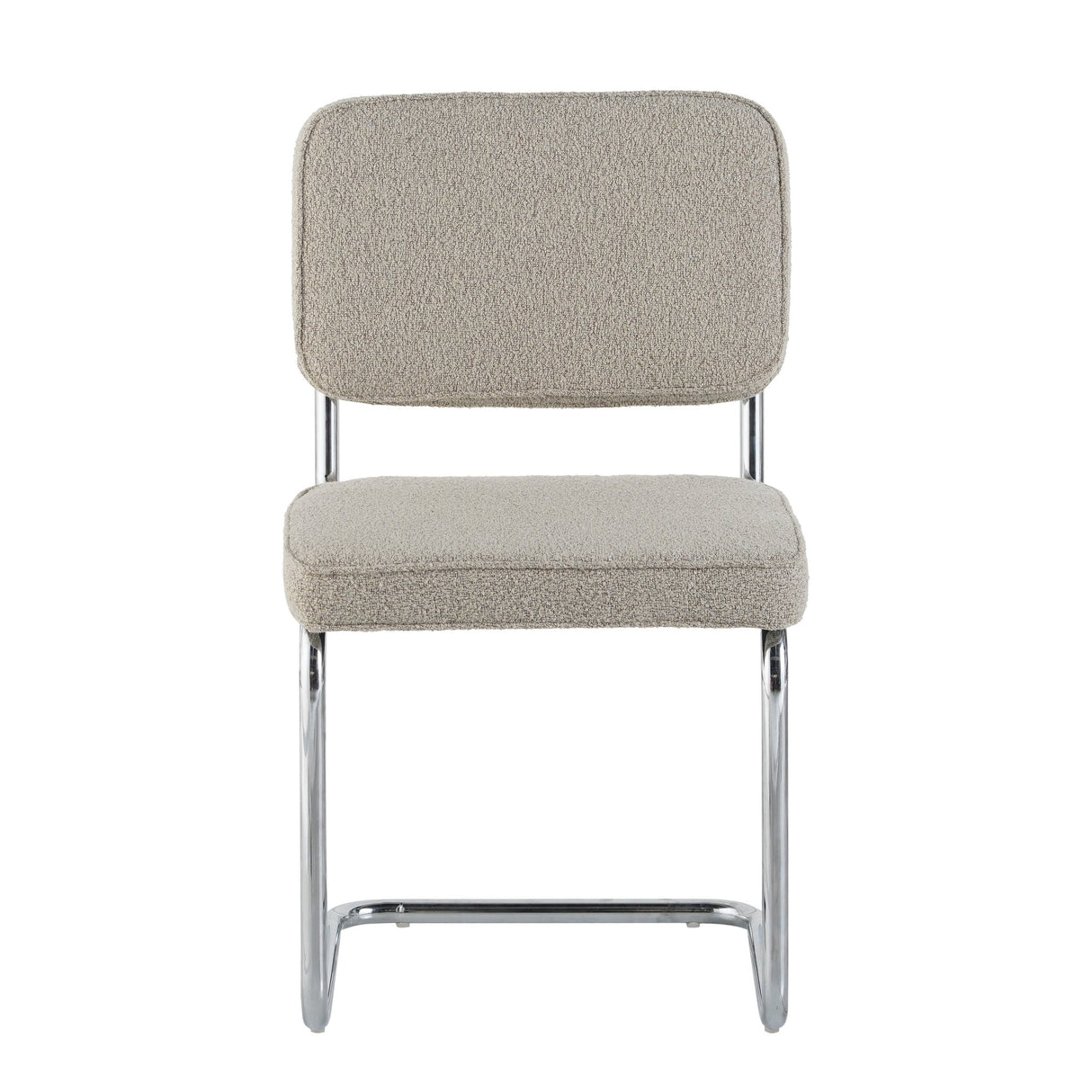Modern Dining Chair Sand Color Bouclé Fabric Sway - Chrome Frame - Without Armrests