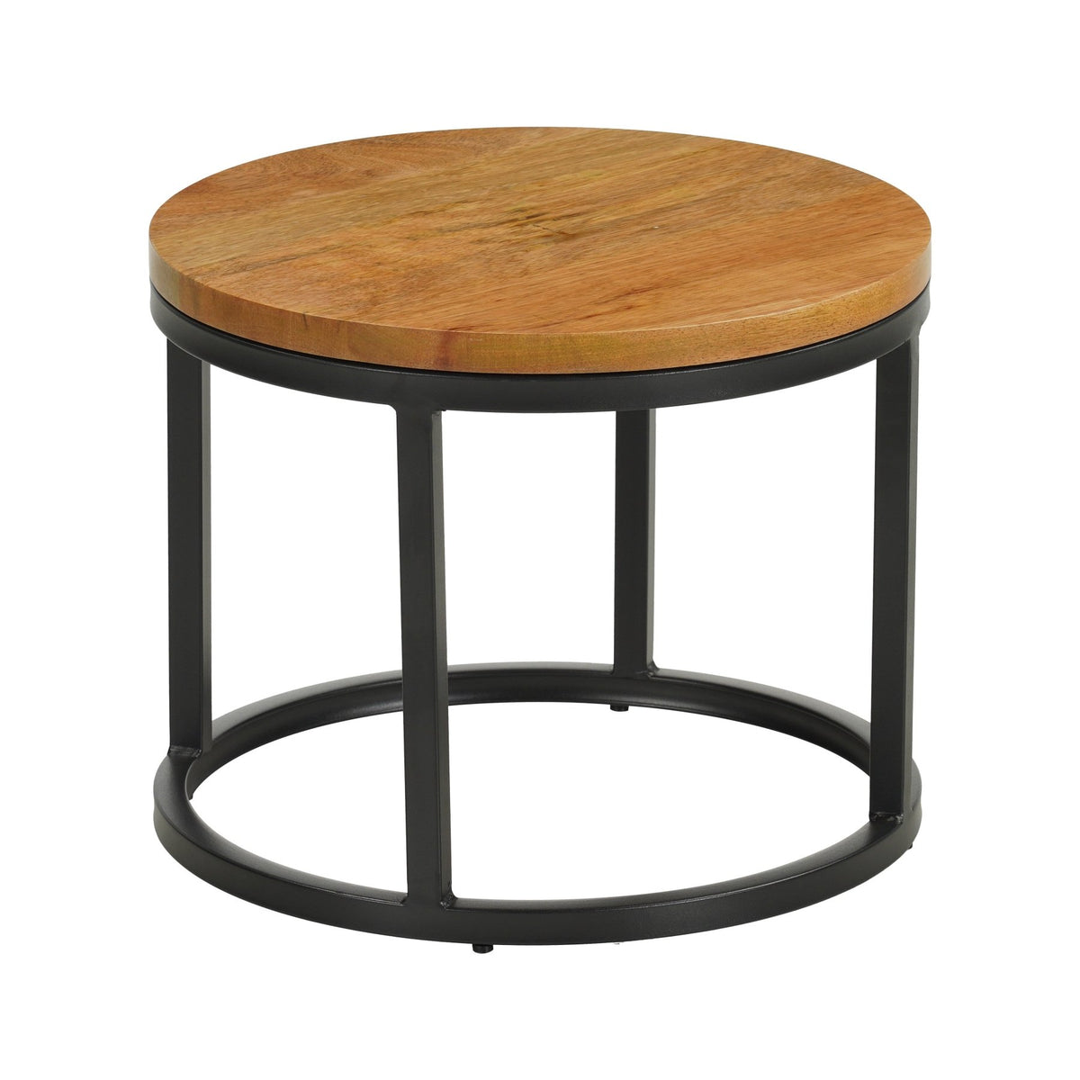 Coffee tables-Set of 2 round coffee tables natural Mango wood - industrial - Rosy-Dimehouse