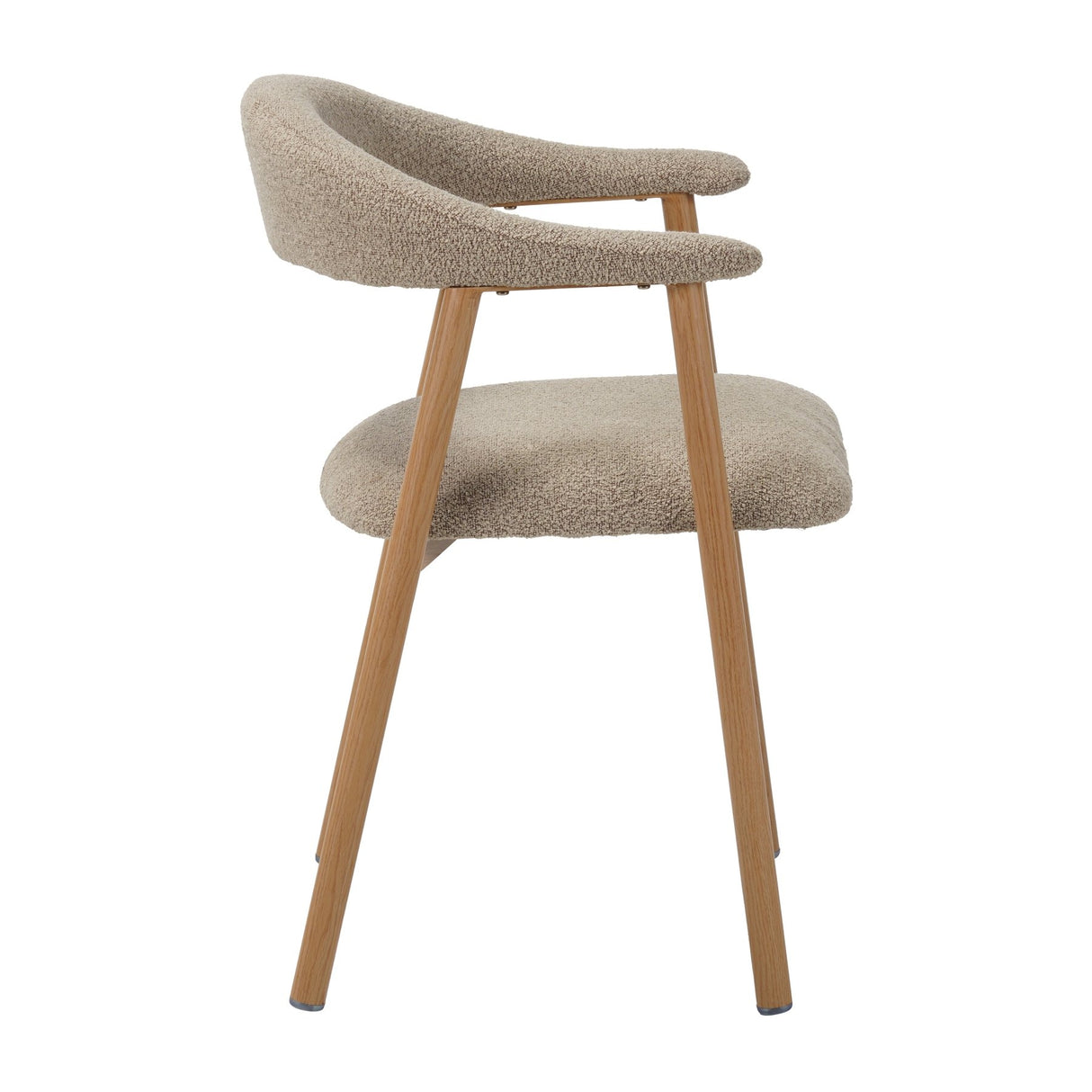Japandi Dining Chair Sand Color Bouclé Suki - Oak Look Frame - With Armrest