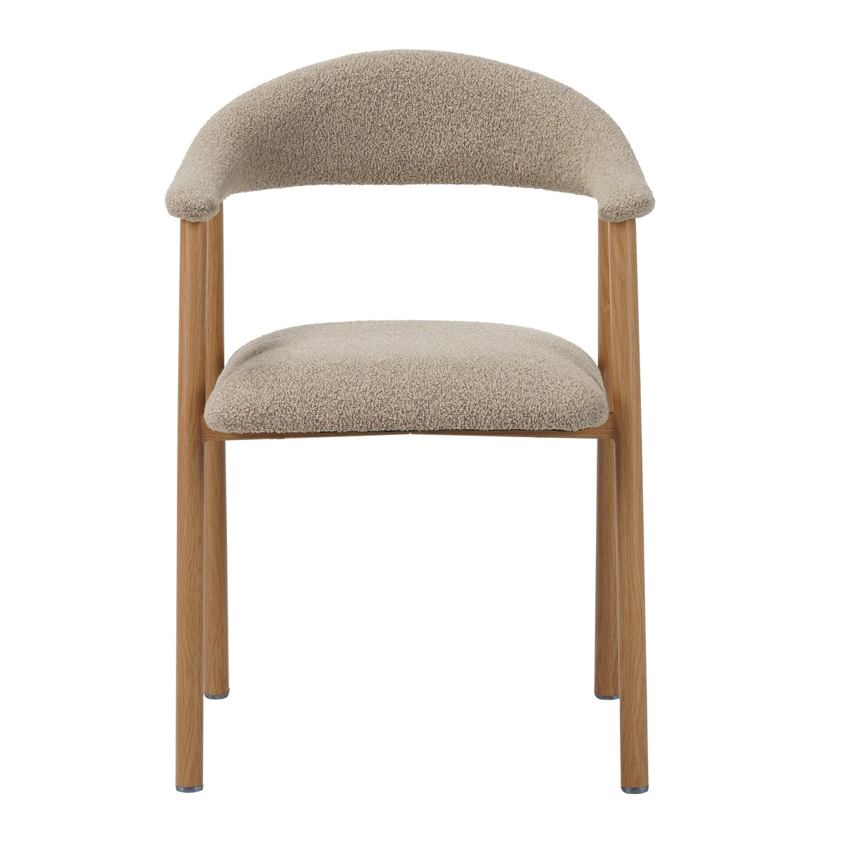 Japandi Dining Chair Sand Color Bouclé Suki - Oak Look Frame - With Armrest