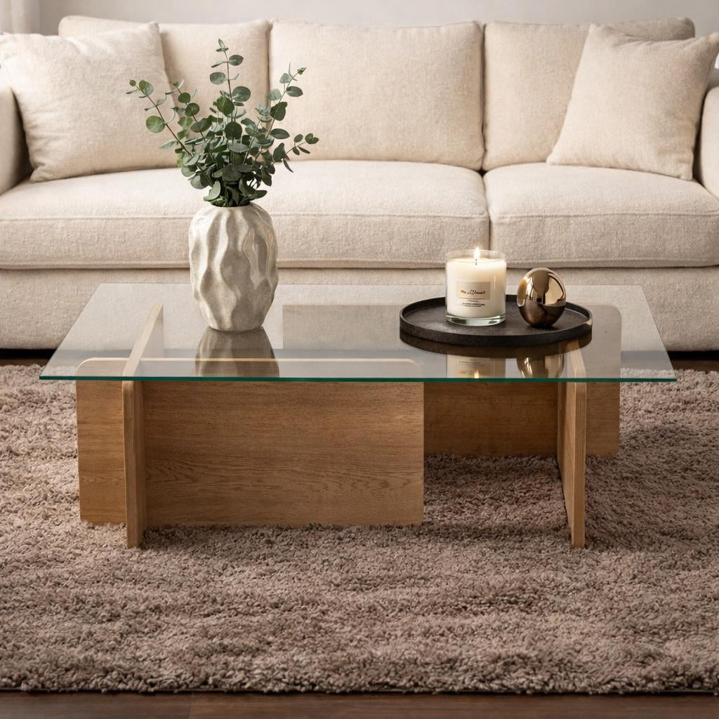 Coffee table Natural Glass Opal 105x65x30 cm