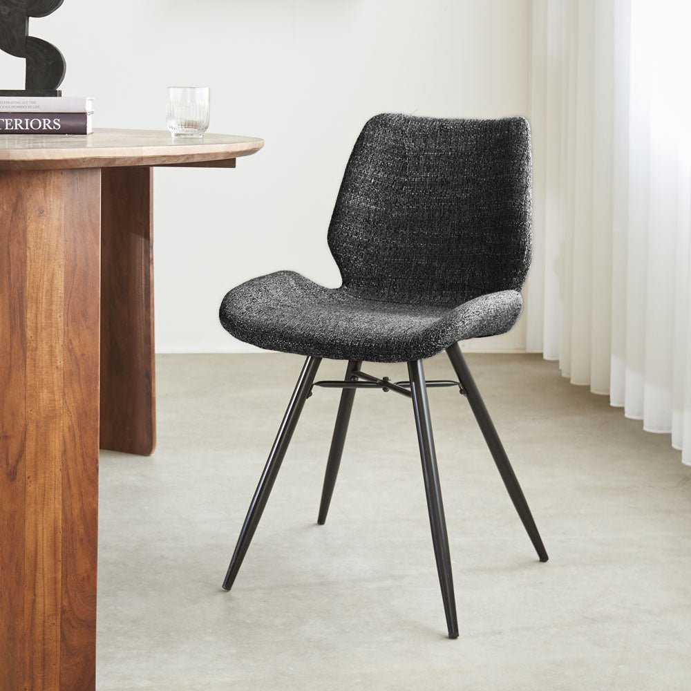 Dining room chair Beau chenille Dimehouse Anthracite LxWxH 72x68x50 Fabric Atmospheric photo diagonal front view
