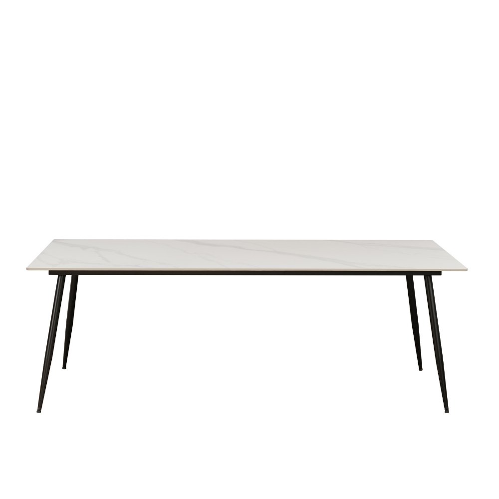 Jules White dining table Dimehouse White LxWxH 237x112x13 Sintered stone Atmospheric photo diagonal front view