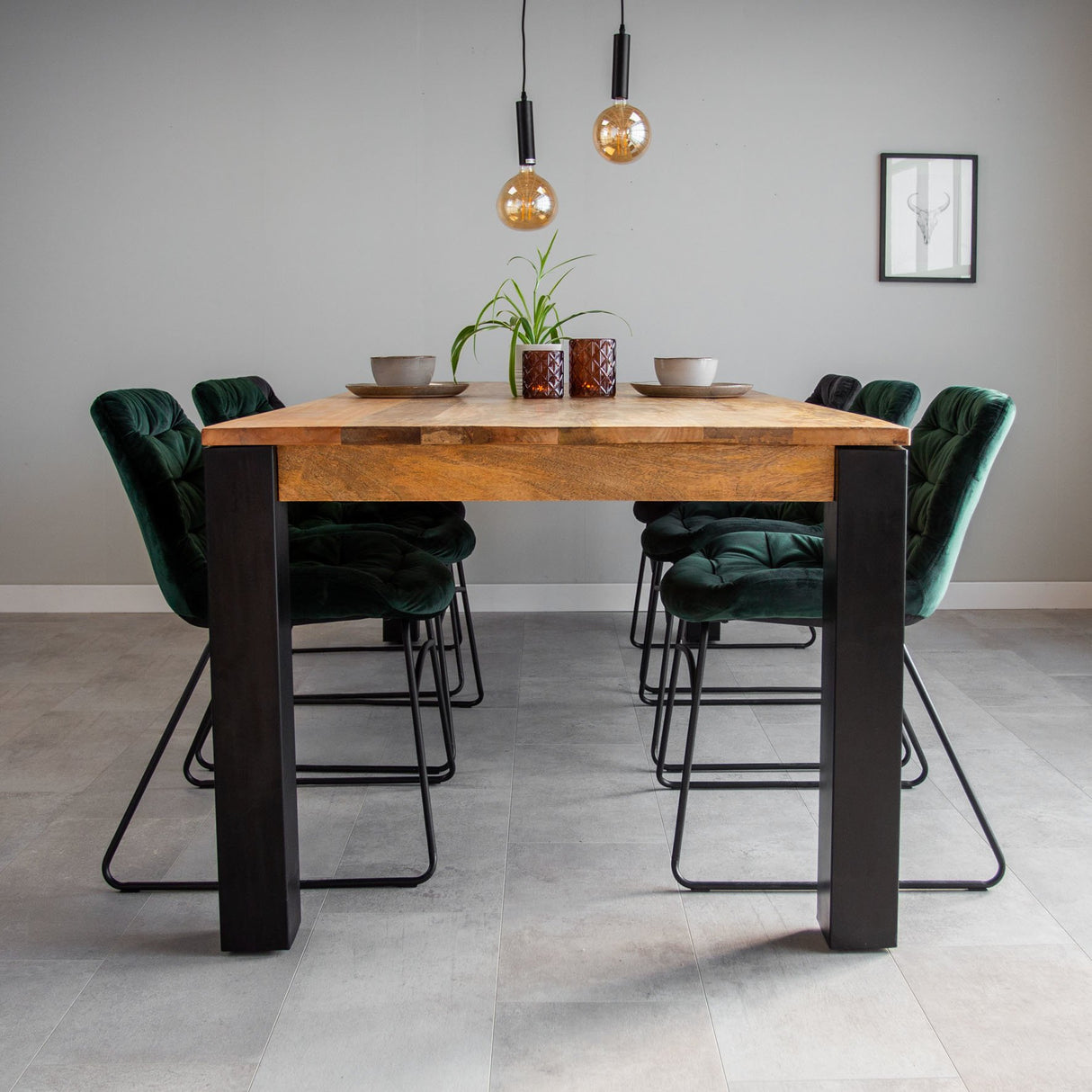 Dining table Kansas Dimehouse Brown LxWxH 206x109x21 Mango wood Atmospheric photo front view