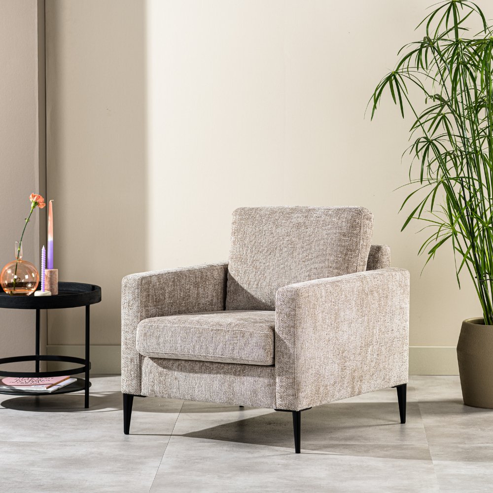 Armchair Flora DH Interior Beige Fabric Atmospheric photo diagonal front view