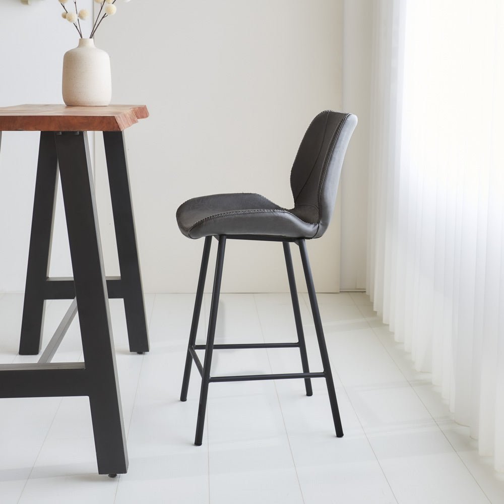 Bar stool Beau artificial leather Dimehouse Anthracite LxWxH 82x54x52 Faux leather Atmospheric photo side view