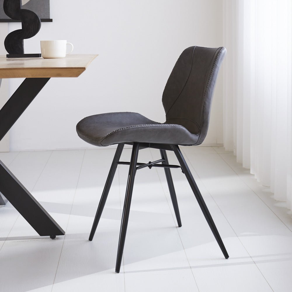 Dining room chair Beau artificial leather Dimehouse Anthracite LxWxH 72x68x50 Faux leather Atmospheric photo side view