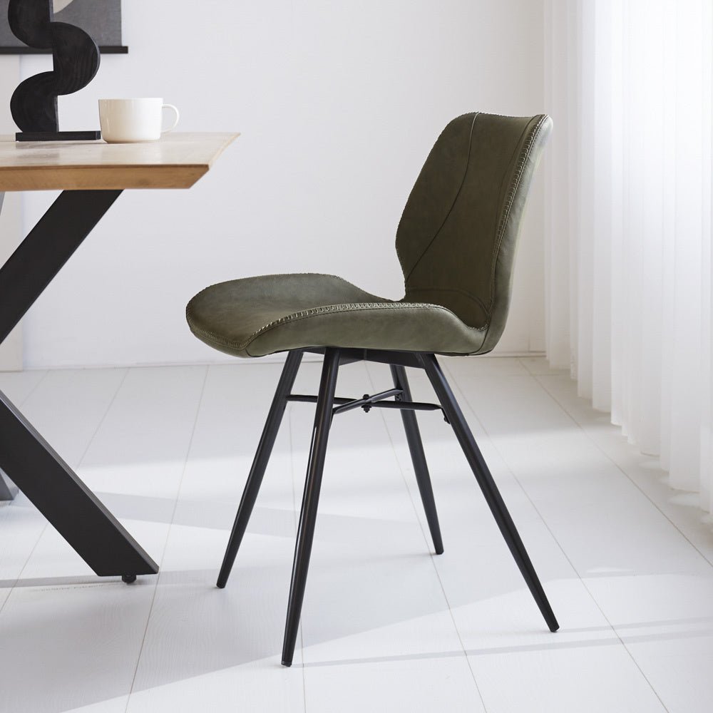 Dining room chair Beau artificial leather Dimehouse Green LxWxH 72x68x50 Faux leather Atmospheric photo side view