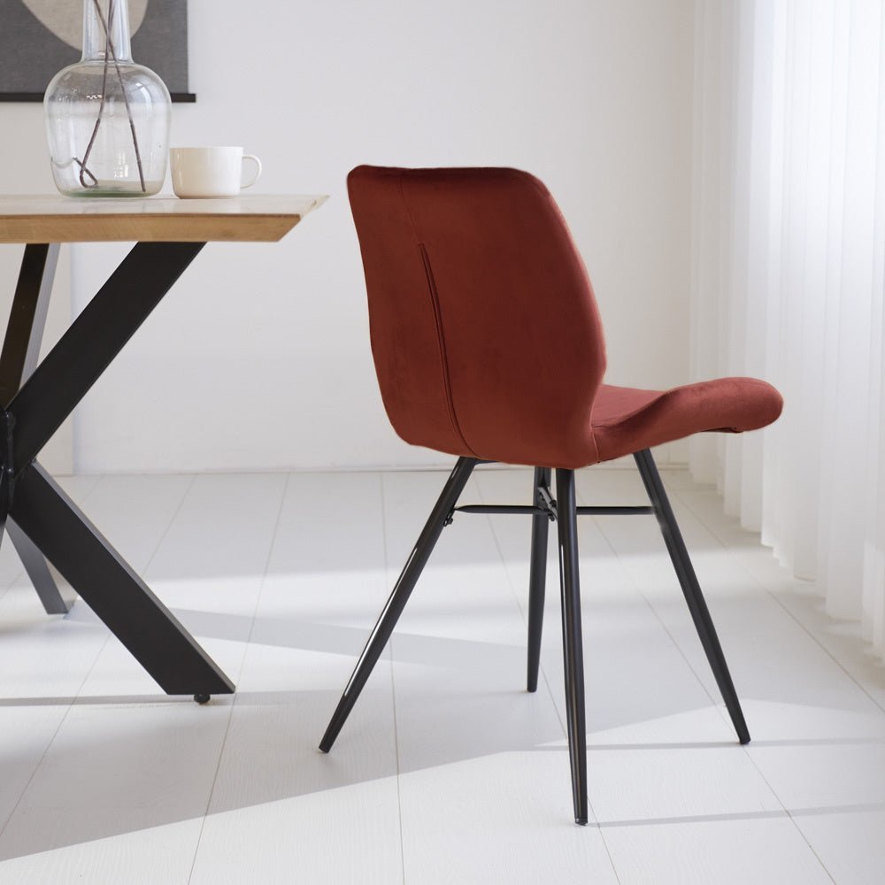 Dining room chair Beau velvet Dimehouse Copper LxWxH 71x67x49 Fabric Atmospheric photo diagonal rear view