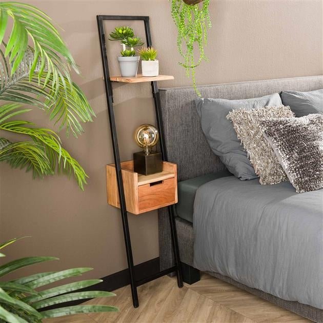 Bedside table Vanessa DH Interior Acacia LxWxH 140x30x25 Acacia wood Atmospheric photo diagonal front view
