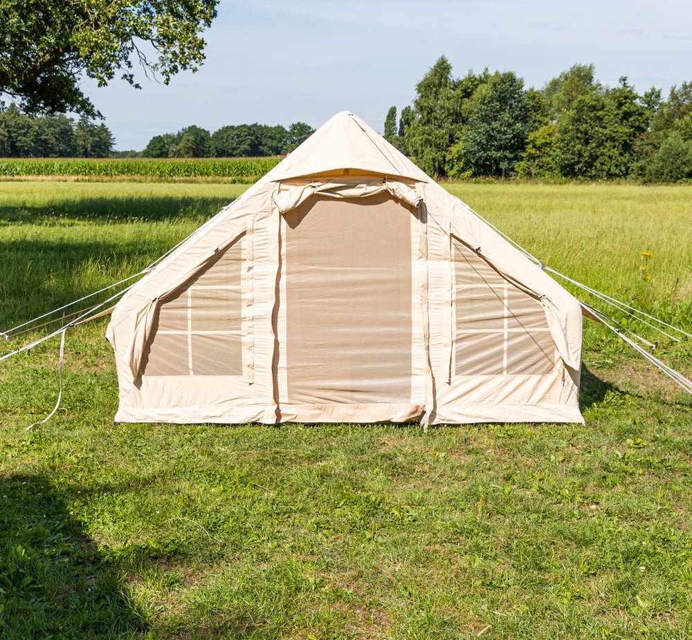 Tent Four person Inflatable Beige 300x200x210 cm Dimehouse Beige LxWxH 75x48x38 Cotton Atmospheric photo front view