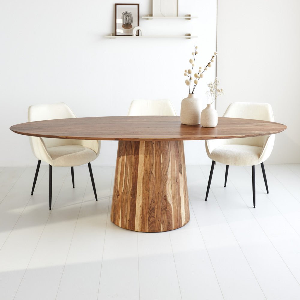 Dining table Amelia Dimehouse Oak LxWxH 208x108x11 Acacia wood Atmospheric photo diagonal front view