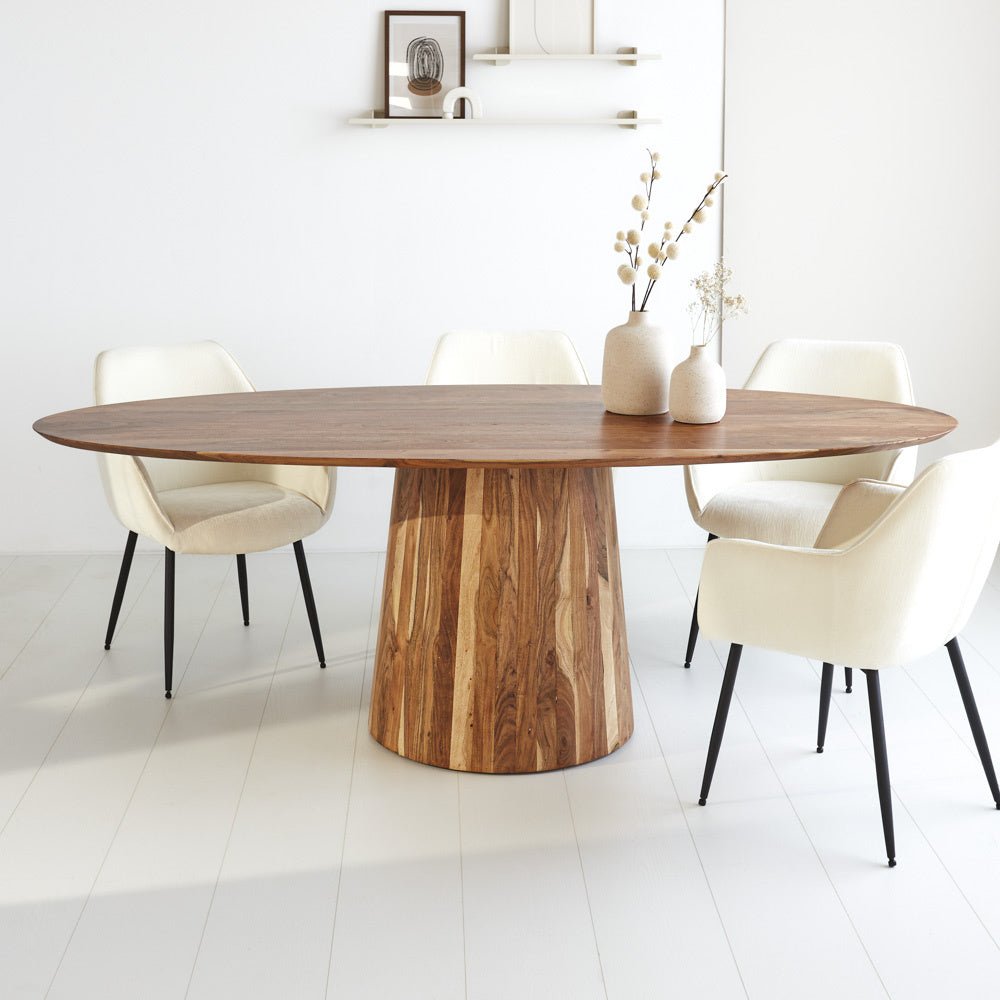 Dining table Amelia Dimehouse Oak LxWxH 228x108x11 Acacia wood Atmospheric photo diagonal front view