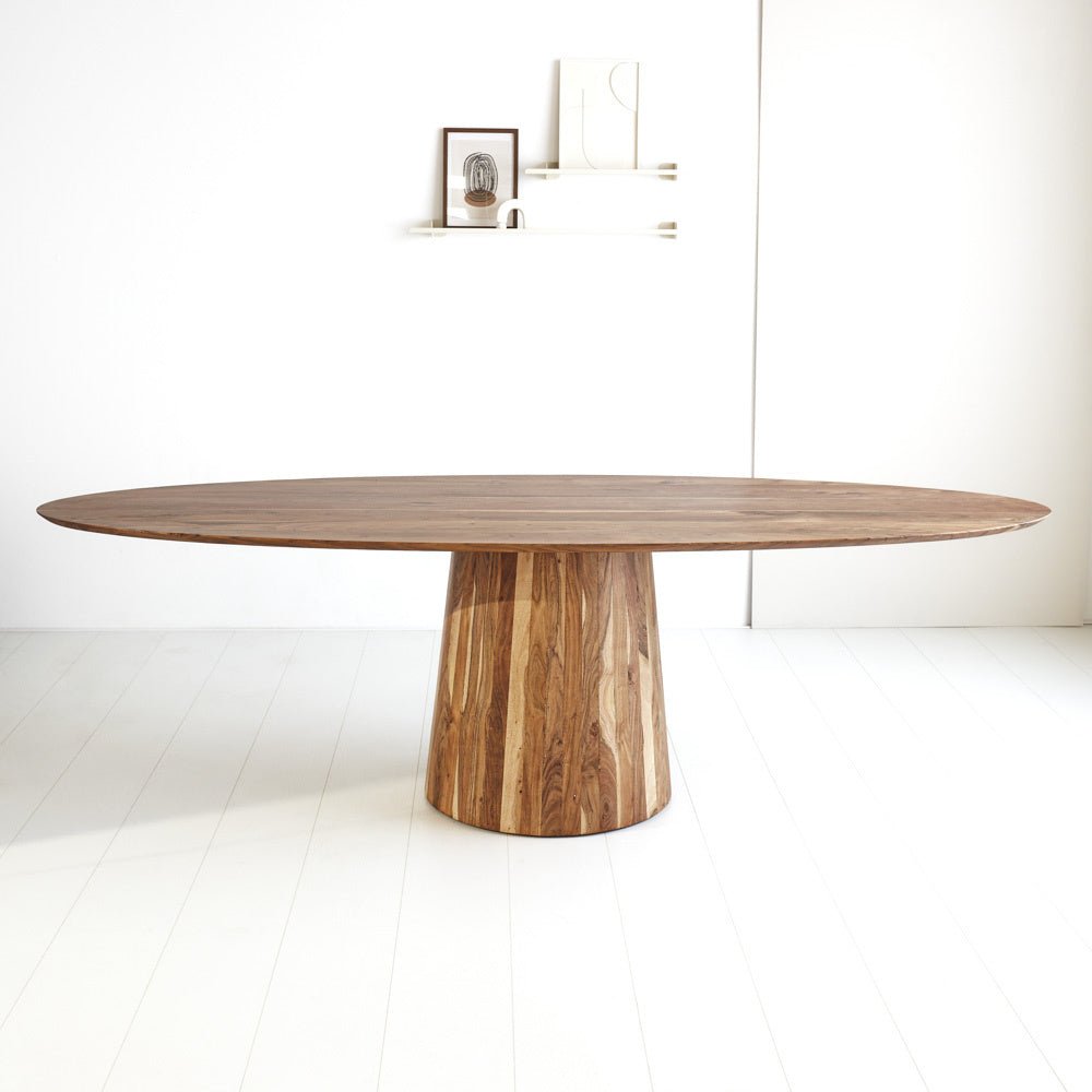 Dining table Amelia Dimehouse Oak LxWxH 268x108x11 Acacia wood Atmospheric photo diagonal front view