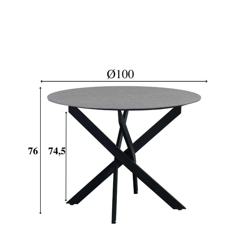 Vivian Gray dining table Dimehouse Gray LxWxH 111x111x11 Sintered stone White photo size indication