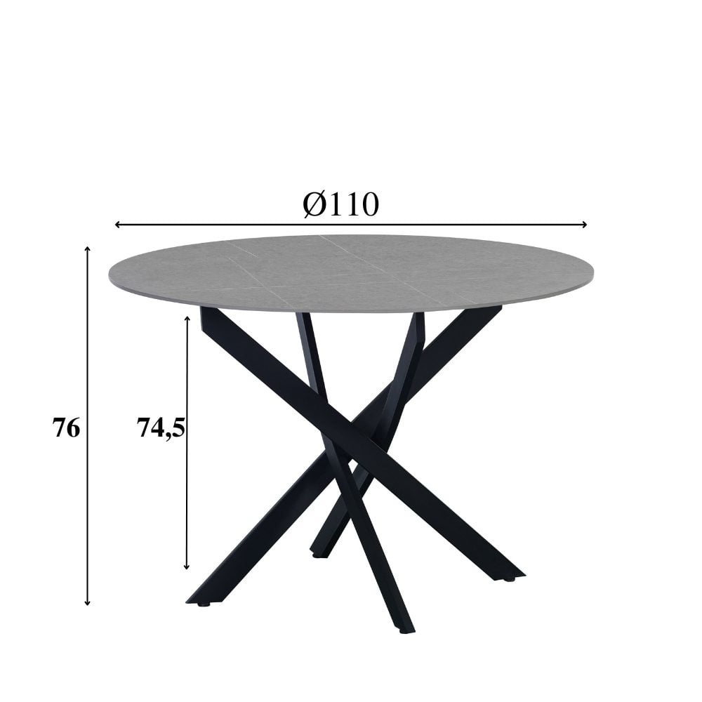 Vivian Gray dining table Dimehouse Gray LxWxH 121x121x11 Sintered stone White photo size indication