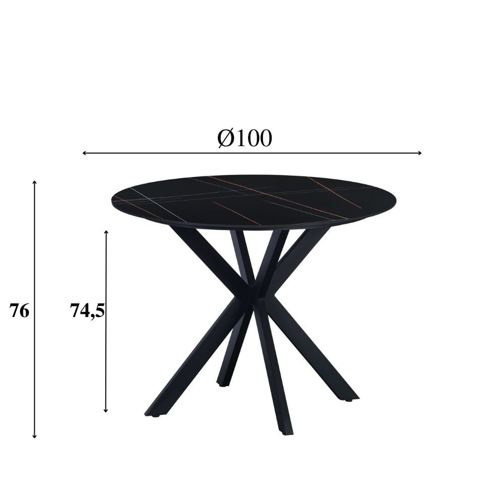 Dining table Yuna Black Dimehouse Black LxWxH 111x111x11 Sintered stone White photo size indication