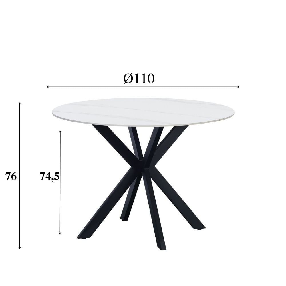 Dining table Yuna White Dimehouse White LxWxH 121x121x11 Sintered stone White photo size indication