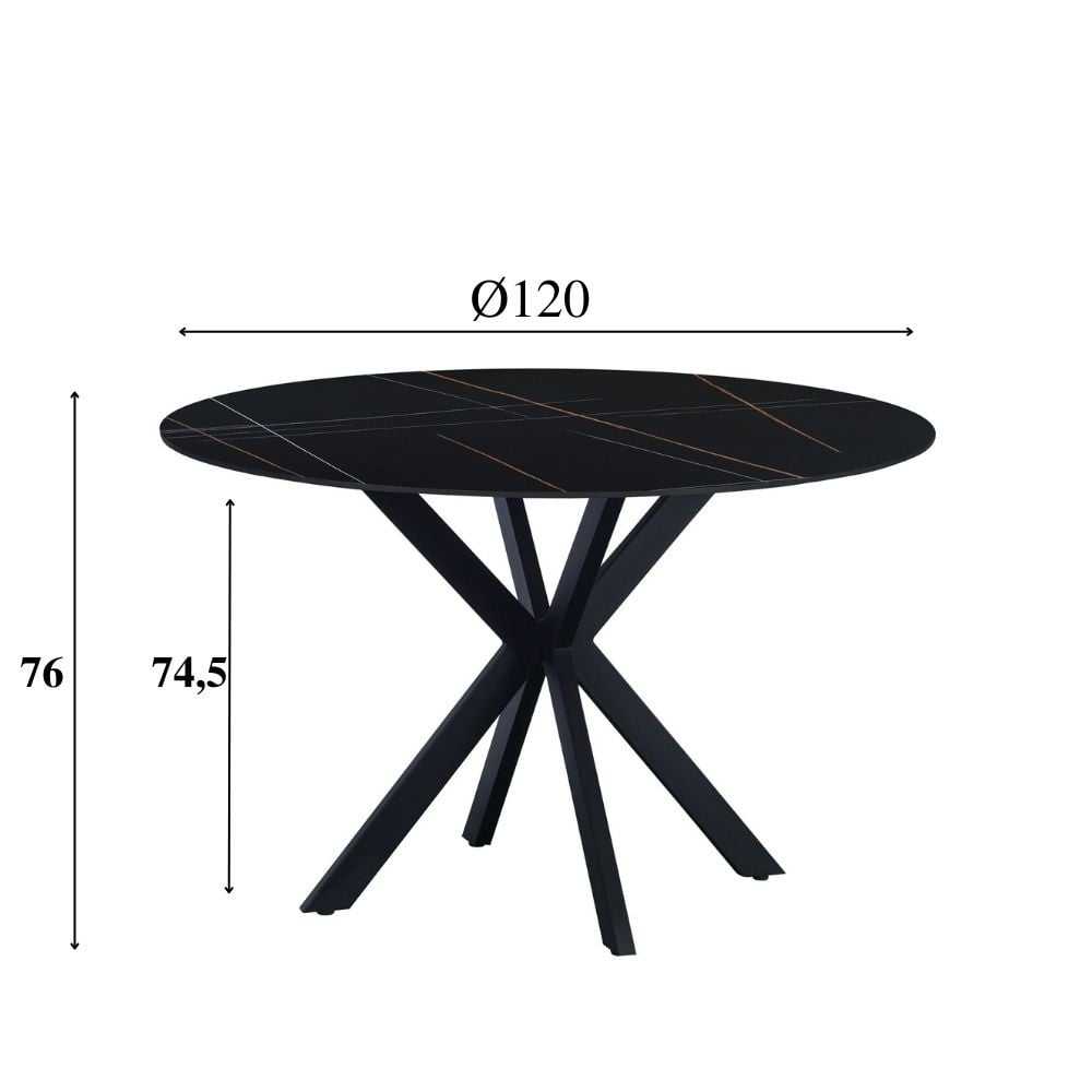 Dining table Yuna Black Dimehouse Black LxWxH 132x132x11 Sintered stone White photo size indication