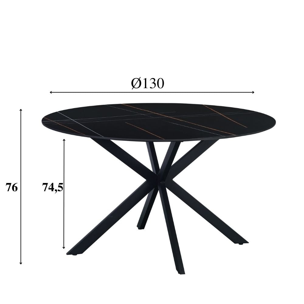 Dining table Yuna Black Dimehouse Black LxWxH 141x141x11 Sintered stone White photo size indication